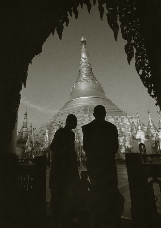 Two Monks,Shwedagon Pagoda,Rangoon,gelatin silver print