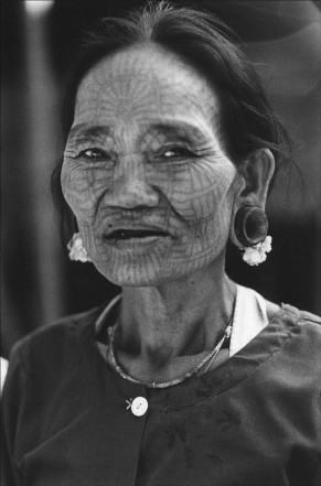 Dai-Chin Woman,Face Tattoo,Burma,gelatin silver print